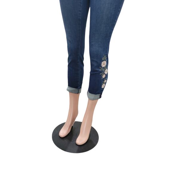 NYDJ Alina Ankle Jeans Size 4 | Floral Embroidered Dark Wash Cropped Denim - Picture 5 of 13